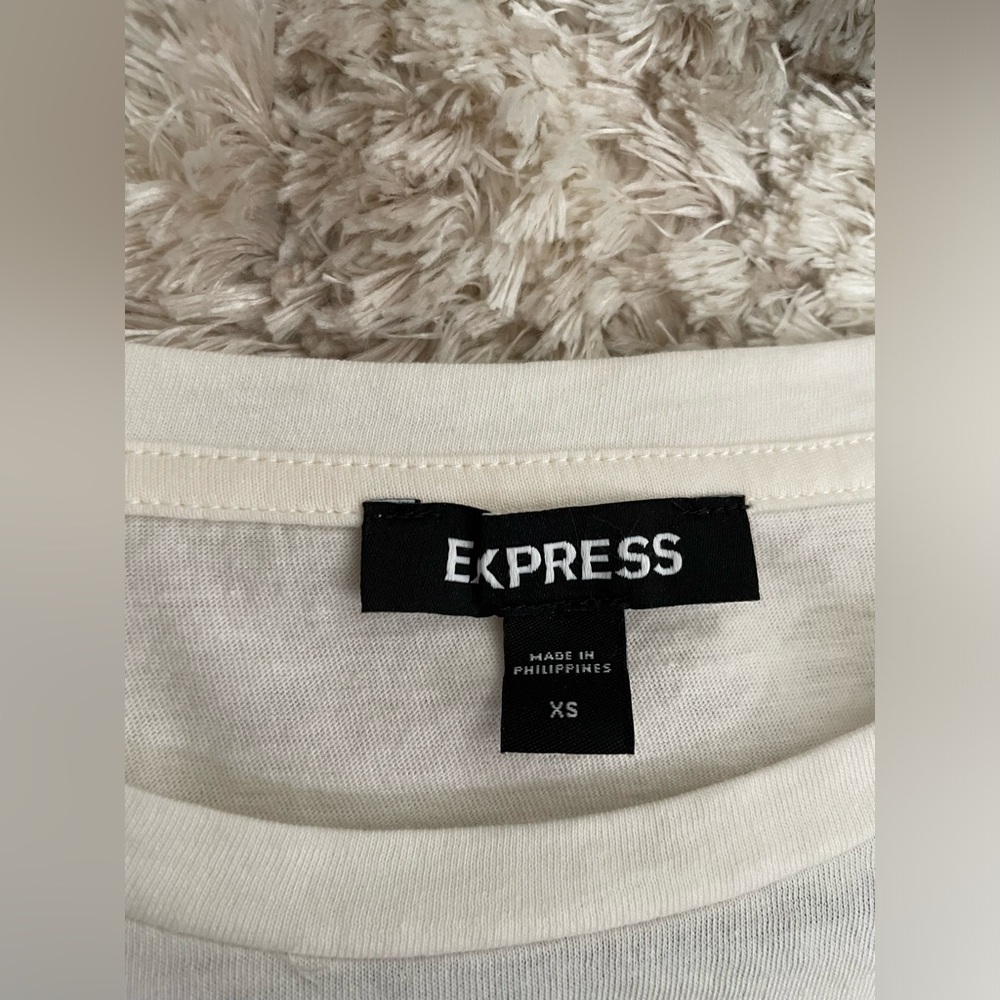 Express Cream Long Sleeve Dress Shirt Puff Shoulders - Picture 6 of 6